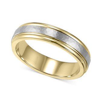 Men's 14k Gold and 14k White Gold Ring, Two-Tone Hammered Wedding Band