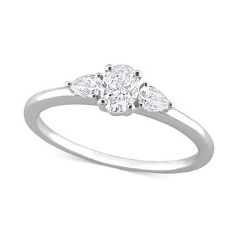 Diamond Oval- & Pear-Cut Three Stone Engagement Ring (1/2 ct. t.w.) in 14k White Gold