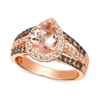 Peach Morganite (1-1/10 ct. t.w.) & Diamond (3/4 ct. t.w.) Pear Halo Ring in 14k Rose Gold