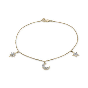 Diamond Moon & Stars Charm Ankle Bracelet (1/10 ct. t.w.) in 10k Gold, Created for Macy's