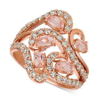 Peach Morganite (5/8 ct. t.w.) & Nude Diamond (7/8 ct. t.w.) Swirl Statement Ring in 14k Rose Gold