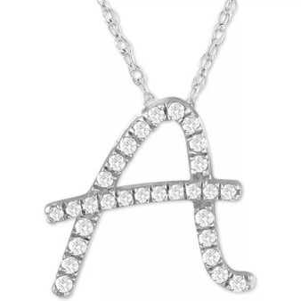 Diamond Initial Pendant Necklace (1/10 ct. t.w.) in Sterling Silver, 16" + 2" Extender