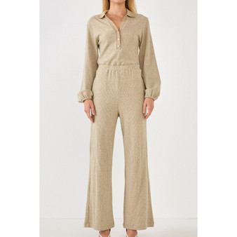 Women's Collared Knit Jumpsuit