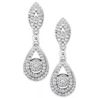 Diamond Dangling Drop Earrings in 14k White Gold or 14k Yellow Gold  (1 ct. t.w.), Created for Macy's