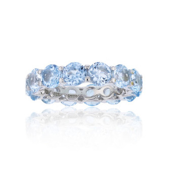 Created Light Blue Spinel Eternity Band in Rhodium Plated Sterling Silver