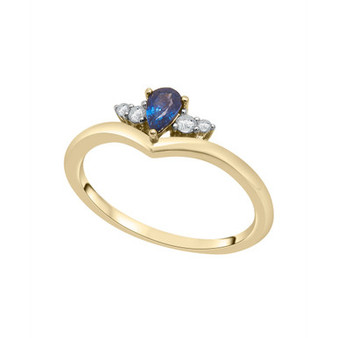 Blue and White Sapphire Ring in 14K Yellow Gold Over Sterling Silver
