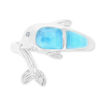 Larimar & Lab-Created White Sapphire (1/20 ct. t.w.) Ring in Sterling Silver