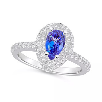 Tanzanite (7/8 ct. t.w.) & Diamond (5/8 ct. t.w.) Pear Halo Statement Ring in 14k Gold