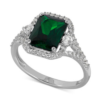 Lab-Created Emerald (2-1/10 ct. t.w.) and White Sapphire (3/8 ct. t.w.) Ring in Sterling Silver