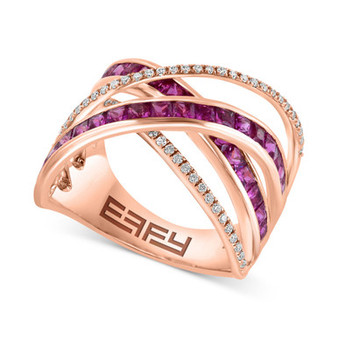 EFFY® Ruby (1-7/8 ct. t.w.) & Diamond (1/4 ct. t.w.) Multirow Crossover Ring in 14k Rose Gold