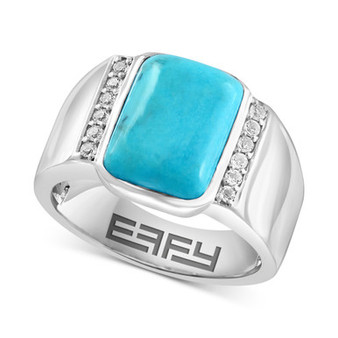 EFFY® Men's Turquoise & White Topaz (1/4 ct. t.w.) Ring in Sterling Silver