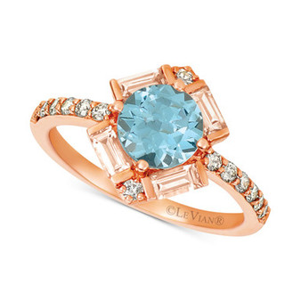 Baguette Frenzy® Multi-Gemstone (1-1/3 ct. t.w.), and Nude Diamond (1/4 ct. t.w.) Ring in 14k Strawberry Gold