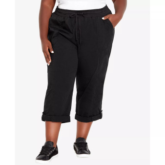 Plus Size Cotton Roll Up Capri Pants