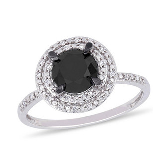 Black and White Diamond (1 5/8 ct. t.w.) Double Halo Engagement Ring in 14k White Gold