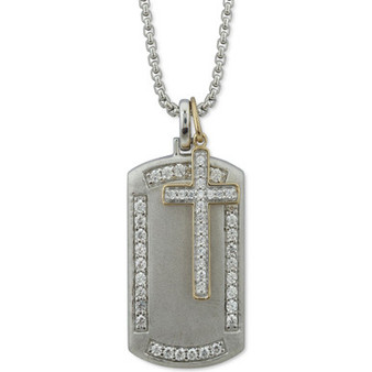Men's Diamond Cross & Dog Tag 22" Pendant Necklace (1 ct. t.w.) in Sterling Silver