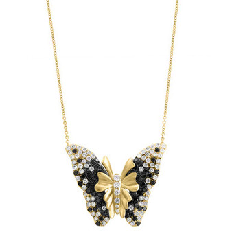 EFFY® Black Diamond (1-1/5 ct. t.w.) & White Diamond (1-1/2 ct. t.w.) Butterfly 18" Pendant Necklace in 14k Gold