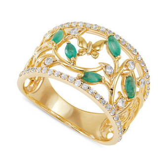Emerald (3/8 ct. t.w.) & White Topaz (1/2 ct. t.w.) Openwork Ring in 14K Gold-Plated Sterling Silver