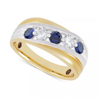 Men's Lab Grown Sapphire (3/4 ct. t.w.) & Lab Grown Diamond (3/8 ct. t.w.) Swirl Band in 10k Gold