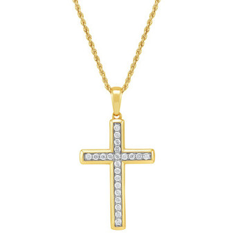 Unisex Lab Grown Diamond Cross 22" Pendant Necklace (1 ct. t.w.) in 10k Gold & White Gold