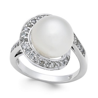 Cultured South Sea Pearl (11mm) and Diamond (3/8 ct. t.w.) Ring in 14k White Gold