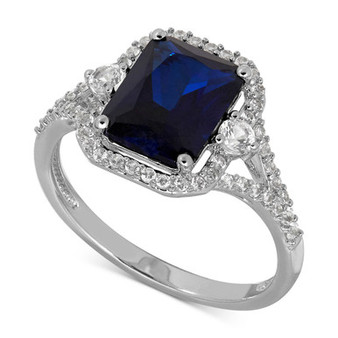 Lab-Created Sapphire (3 ct. t.w.) and White Sapphire (3/8 ct. t.w.) Ring in Sterling Silver
