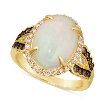 Neopolitan Opal (3 ct. t.w.) & Diamond (1/2 ct. t.w.) Halo Ring in 14k Gold