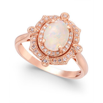 Aurora by EFFY® Opal (5/8 ct. t.w.) and Diamond (1/6 ct. t.w.) Oval Ring in 14k Rose Gold
