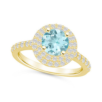 Aquamarine and Diamond Accent Halo Ring in 14K Yellow Gold