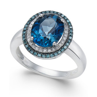 London Blue Topaz (2-3/4 ct. t.w.), Blue and White Diamond (1/3 ct. t.w.) Oval Ring in 14k White Gold