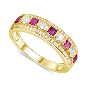 Lab-Created Ruby (1/4 ct. t.w.) & Lab-Created White Sapphire (1/3 ct. t.w.) Band in 14k Gold-Plated Sterling Silver