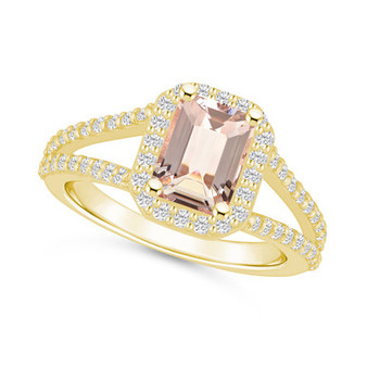 Morganite (1-3/8 ct. t.w.) and Diamond (1/2 ct. t.w.) Halo Ring in 14K Yellow Gold