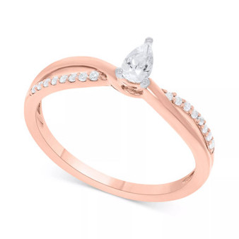 Diamond Pear-Cut Swirl Solitaire Engagement Ring (1/4 ct. tw) in 14k Yellow or Rose Gold
