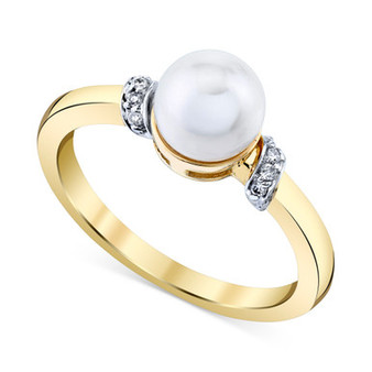 Cultured Freshwater Pearl (7mm) & Diamond Accent Ring in 14k Gold