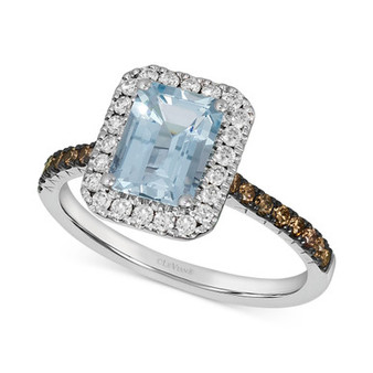 Sea Blue Aquamarine (1-1/6 ct. t.w.) & Diamond (3/8 ct. t.w.) Halo Ring in 14k White Gold