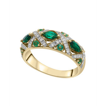 Created Emerald and Created White Sapphire Band Ring in 14K Yellow Gold Over Sterling Silver