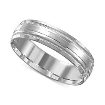 Men's High-Polished Etched Wedding Band in 14k White Gold