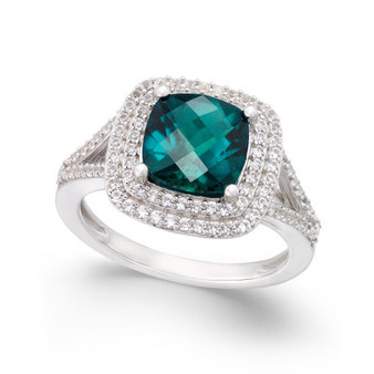 Lab-Created Emerald (1-1/2 ct. t.w.) and White Sapphire (1/2 ct. t.w.) Ring in Sterling Silver