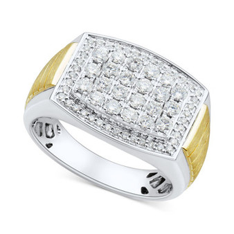 Men's Lab Grown Diamond Cluster Ring  (1 ct. t.w.) in 10k Two-Tone Gold