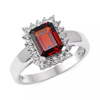 Garnet (1-3/4 ct. t.w.) & White Topaz (1/3 ct. t.w.) Halo Ring in Sterling Silver (Also available in Peridot)