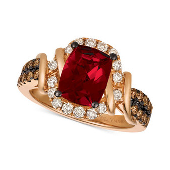 Chocolate & Nude™ Raspberry Rhodolite® (1-9/10 ct. t.w.) & Diamond (5/8 ct. t.w.) Ring in 14k Rose Gold