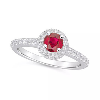 Ruby (5/8 Ct. t.w.) and Diamond (1/2 Ct. t.w.) Halo Ring