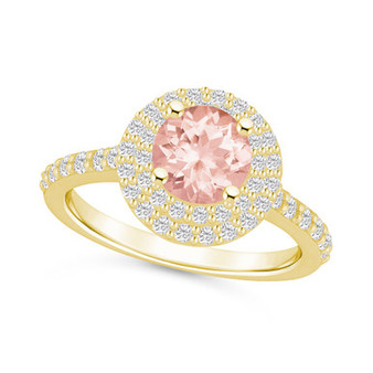 Morganite and Diamond Accent Halo Ring in 14K Yellow Gold