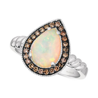 Neopolitan Opal (7/8 ct. t.w.) & Chocolate Diamond (1/5 ct. t.w.) Halo Ring in 14k White Gold