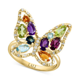 Multi-Gemstone (1-3/4 ct. t.w.) & Diamond (1/8 ct. t.w.) Butterfly Ring in 14k Gold