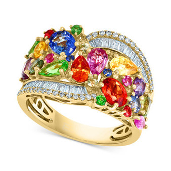EFFY® Multi-Sapphire (3-1/2 ct. t.w.) & Diamond (1/3 ct. t.w.) Cluster Statement Ring in 14k Gold