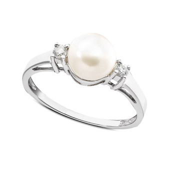 Cultured Freshwater Pearl & Diamond (1/10 ct. t.w.) Ring in 14k White Gold