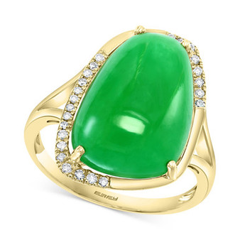EFFY® Dyed Green Jade (17x12mm) & Diamond (1/10 ct. t.w.) Statement Ring in 14k Gold