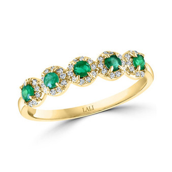 Emerald (1/3 ct. t.w.) & Diamond (1/6 ct. t.w.) Five Stone Halo Ring in 14k Gold