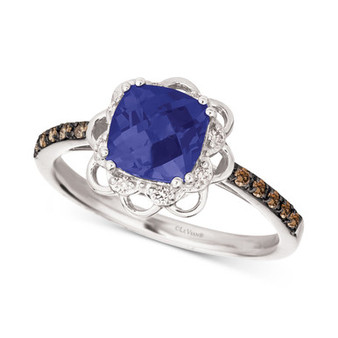 Blueberry Tanzanite (1-1/3 ct. t.w.) & Diamond (1/6 ct. t.w.) Flower Ring in 14k White Gold