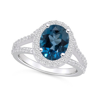 London Blue Topaz (3-5/8 ct. t.w.) and Diamond (3/4 ct. t.w.) Halo Ring in 14K White Gold